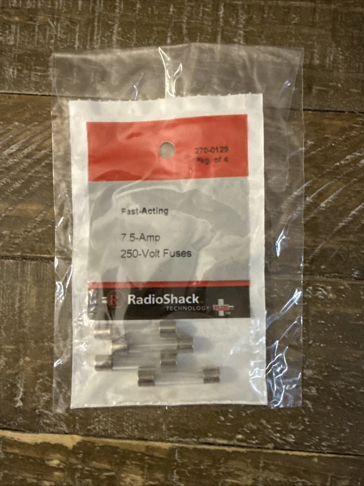 RADIOSHACK 270-0129 FUSIBLES DE ACCIÓN RÁPIDA 7,5 AMPERIOS 250 VOLTIOS PAQUETE DE 4 Foto 1 de 3