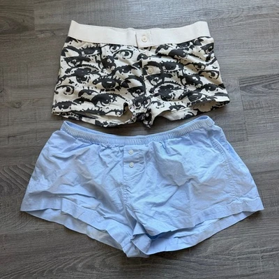 Brandy Melville Women's 2 pcs Cream Camo & Light Blue Keira Pajama Shorts - Image 1 of 4