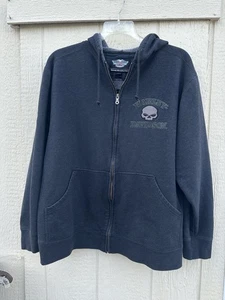 Vintage Y2K Harley Davidson Skeleton Full Zip-Up Hoodie Sweatshirt Black Sz XL - Picture 1 of 12