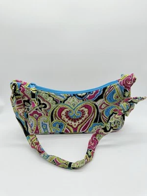 Bolso de Hombro Vera Bradley Daphne Turquesa 100% Seda Paisley Pajarita Correa Foto 1 de 4