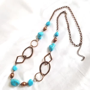 Collar Cadena Azul Turquesa y Cobre Largo Ajustable a 40" - Imagen 1 de 9