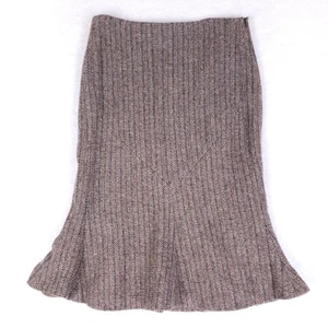 Zara Woman Wollmischung Fischgrät Midirock ausgestellter Saum braun grau Größe 4 - Bild 1 von 8
