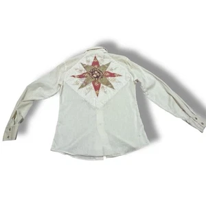 VTG Kennington CA Button Western Shirt S 70s Quilted Graphic Long Sleeve -W/Hole - Picture 1 of 9