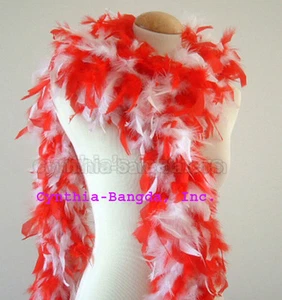 Costume Halloween Rosso/Bianco Misto 65 Grammi Chandelle Piuma Boa Danza Festa - Foto 1 di 1