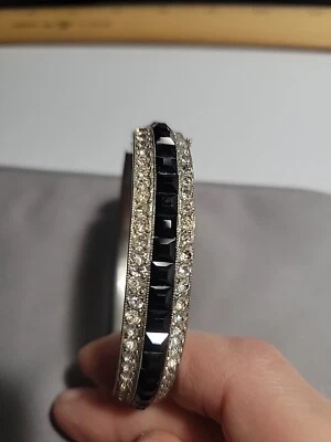 Antique Art Deco Silver Paste Hinged Bangle Bracelet  w/ safety Needs TLC - LOOK - Image 1 of 4