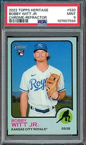 Topps Heritage #520 2022 Bobby Witt Jr. cromo refractor novato #87/673 PSA 9 - Imagen 1 de 2
