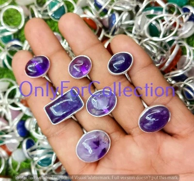 Кольца Wholsale с серебряным покрытием 925 Streling с драгоценными камнями аметистом Trandy лот 10 шт. - Изображение 1 из 4