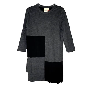 Erika Cavallini Semicouture Patchwork Pleats Wool Blend Dress Gray Size 6 Italy - Picture 1 of 7