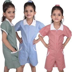 Kids Girls Gingham School 2 Pack Check Summer Playsuit With Matching Scrunchies - Picture 1 of 15
