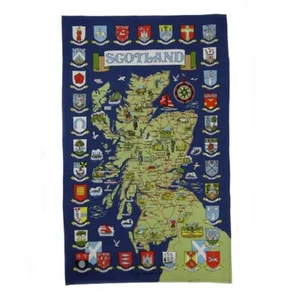 Tea Towel Scottish Town Crest Map Kitchen Dish Towel 100% Cotton 46 cm x 77cm - Picture 1 of 1