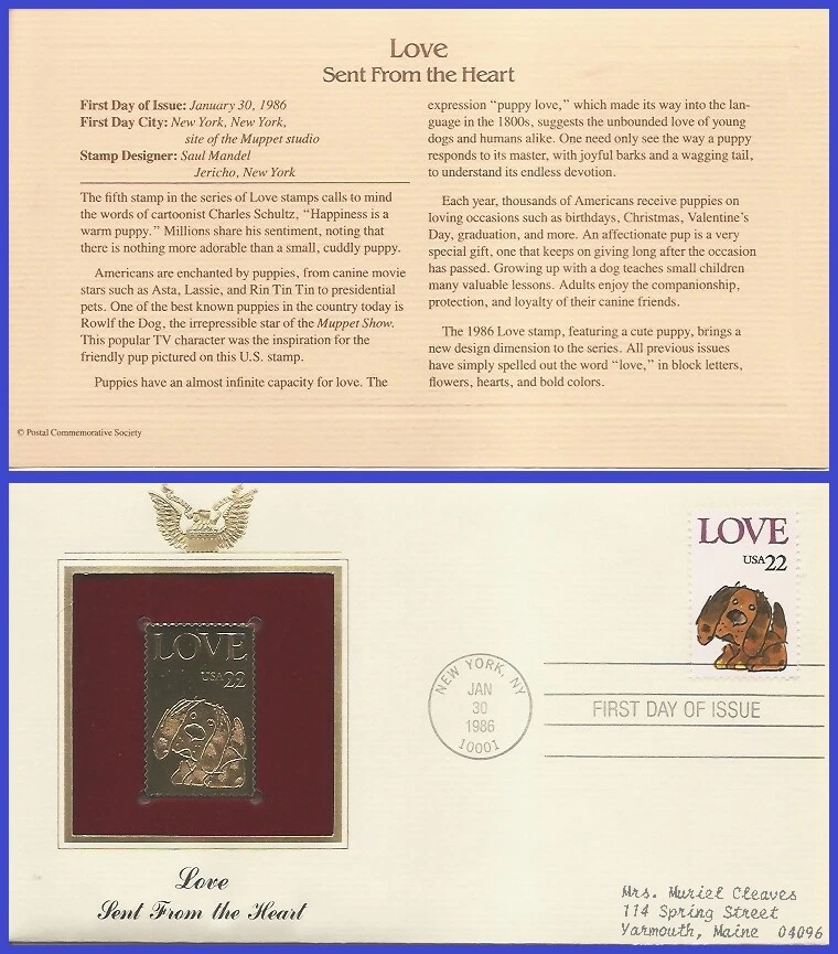 USA2 #2202 ADDR GOLDEN REPLICA FDC   Love Puppy - Image 1 of 1
