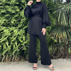 Abaya Dubai Turkey Muslim Hijab Dress Women Satin 2 Piece Set Outfit Ramadan Eid