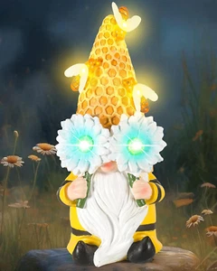 Garden Gnomes Outdoor Clearance with Solar Bee Lights - 9.5'' Resin Figurine ... - Picture 1 of 1