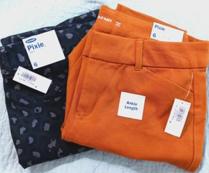 Lot 2 Old Navy Size 6 Pixie Skinny Ankle Chino Pants Grey Animal & Copper NWT's - Picture 1 of 16
