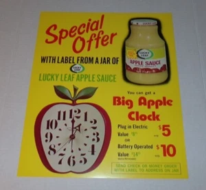 Reloj Salsa Manzana Ingraham Vintage Años 70 EE. UU. Cable Eléctrico Lucky Leaf Tienda Anuncio - Imagen 1 de 7