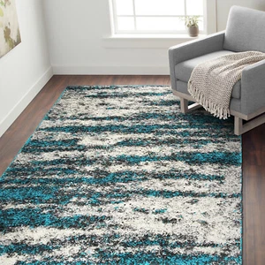 Rugs for Living Room Modern Abstract Design Plush Shag Rug Bedroom Turquoise Rug - Picture 1 of 37