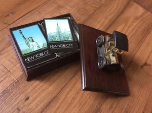 British Hong Kong wood box 3D car Lid NY City Deck of playing cards vintage - Picture 1 of 7