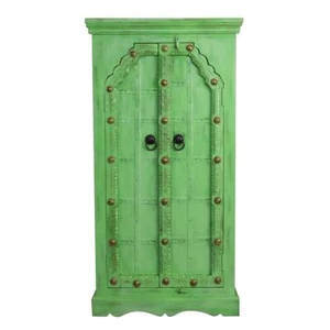 Unikat indischer Schrank antike Fensterläden Türen Wohnzimmerschrank grün 130cm - Bild 1 von 5