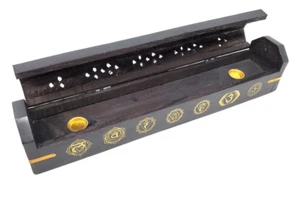 12 inch – 7 Chakra Wood Incense Burner Box Coffin Black New - Picture 1 of 1