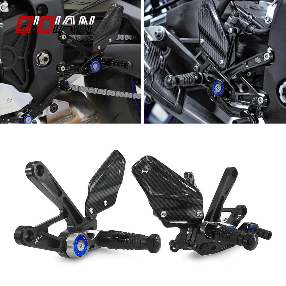 Motorcycle Real Carbon Fiber Rearsets Footrests For Yamaha YZF R1 R1M 2015-2024 - Image 1 of 4
