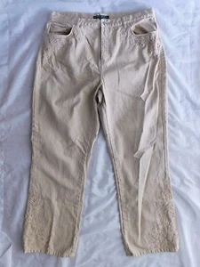 Pantalones de mezclilla Lauren Ralph Lauren beige con ribete de ganchillo pierna recta - talla 16W - Imagen 1 de 6