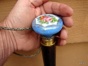 NOS antico pomello porta BLU CANNA base ottone [noce]~rosa dipinto a mano - Foto 1 di 9