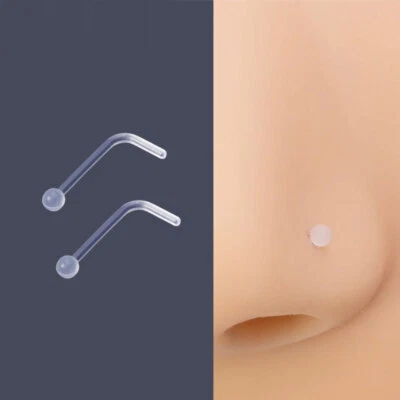 2x Invisible Clear Nose Stud See Through Nose Stud Transparent Piercing Plastic - Image 1 of 4