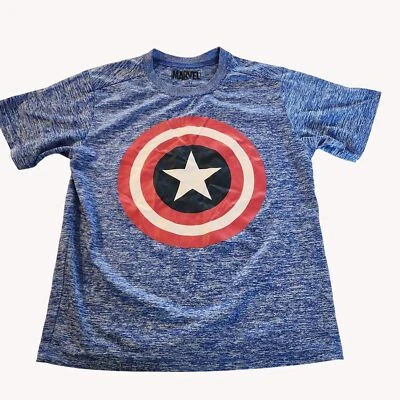 Marvel Tee Captain America Blue Graphic T-Shirt Short Sleeve kids L Polyester - Image 1 of 3