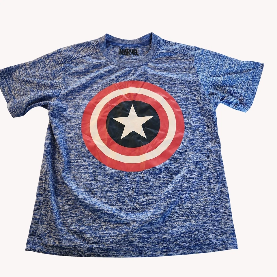 Marvel Tee Captain America Blue Graphic T-Shirt Short Sleeve kids L Polyester - Image 1 of 3