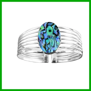 Mothers day Deal Oval Natural Abalone Shell 925 Silver Anniversary Gift Bangle - Picture 1 of 7