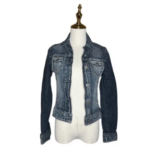 Guess Jeans 1981 Blue Long Sleeve Stretch Denim Trucker Jacket Size XS Dark Wash - Picture 1 of 13