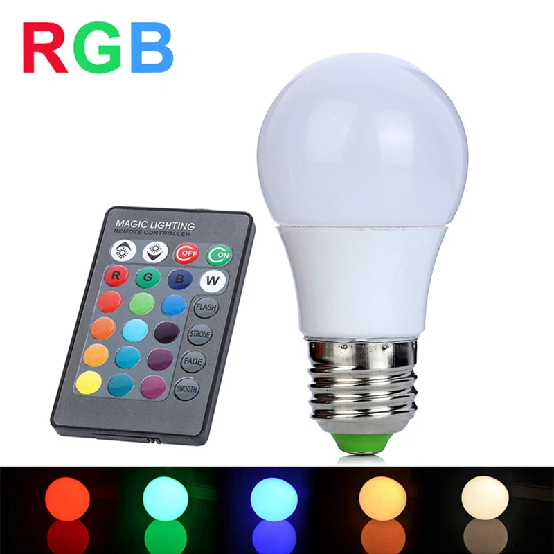 LAMPADINA LAMPADA LED 5W WAT RGB CON TELECOMANDO LUCE COLORI MULTICOLOR E27 - Immagine 1 di 1