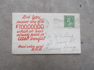 Antique 1934 National Protective Insurance Co. Postcard 1 cent Franklin Stamp - Picture 1 of 3