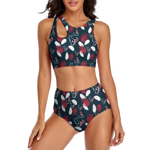 Houston Texans 2-piece Swimsuit Womens Print Beach Swimwear with Chest Pad Cover