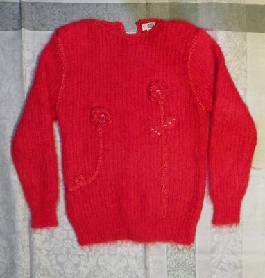 Suéter Vintage Le Club Rojo 50% Mohair Mezcla Apliques Bordado Talla S Foto 1 de 4