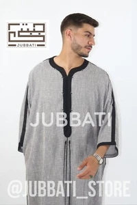 Mens Premium Moroccan Thobe grey & back Robe Jubbah Kaftan Short Sleeves - Picture 1 of 2