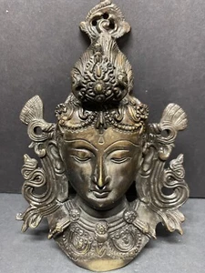 VTG Tibet Buddhism Bronze Tara Goddess Buddha Head Statue Pendant Wall Hanging - Picture 1 of 6