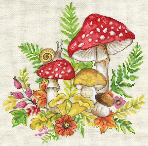 Counted Cross Stitch Kit Design Works ~ Wildlife Mushrooms and Snail #DW3476 - Picture 1 of 4