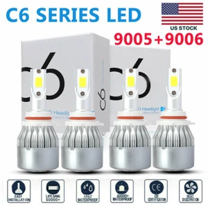 4x 9005 9006 Super White Combo LED Headlight Kit High Low Beam Fog Bulbs 6000K - Picture 1 of 11