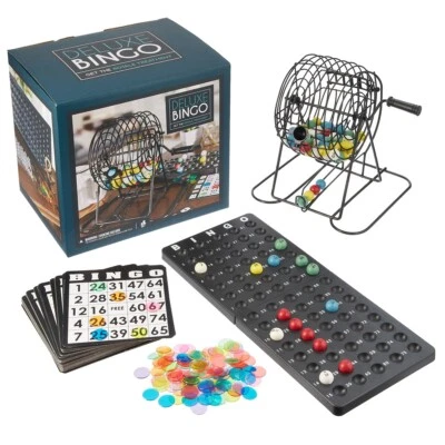 Juego de bingo real de lujo con bolas de colores fichas, tarjetas, jaula de 6" e instrucciones Foto 1 de 4
