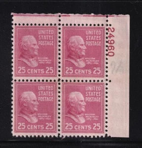 1938 PREXY William McKinley 25c Sc 829 MNH plate block OF 4 (DH - Picture 1 of 1