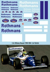 1/24 Decals per  Williams FW16 1994 Senna  Hill Decal TBD550 - Picture 1 of 1