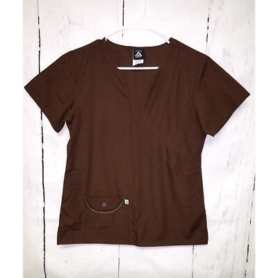 Cherokee Scrub Top Chocolate Brown Vneck 3 Pocket Nurse Medical Womens XS - Image 1 of 4