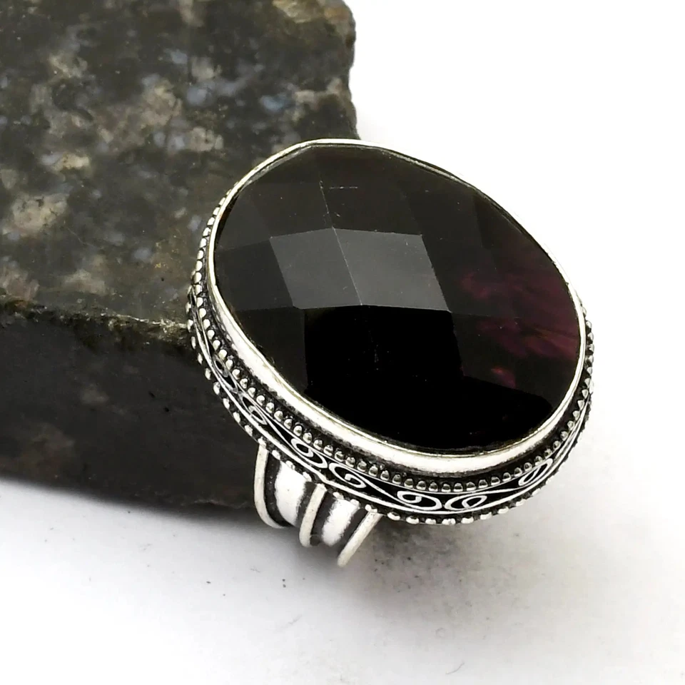 Anillo de diseño antiguo hecho a mano étnico de piedras preciosas de amatista talla 8 de EE. UU. AR 30032 Foto 1 de 1