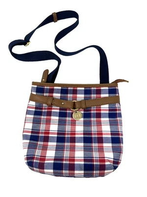 Tommy Hilfiger Crossbody Plaid Fabric Purse Bag Small Red White Blue - Image 1 of 4