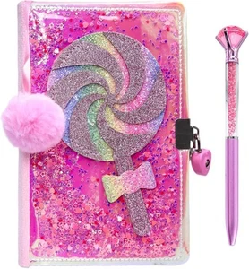 Diary with Lock and Pen for Girls, Glitter Lollipop Journal Kit (Pink) - Picture 1 of 7