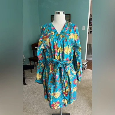 Anthropologie Plum Bonita Bata Kimono Azul Azúcar Algodón con Corbata Cintura - XL - USADA EN EXCELENTE ESTADO Foto 1 de 4