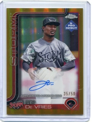 2025 Topps Pro Debut Leo De Vries Gold Refractor Auto Autograph #35/50 - Storm - Image 1 of 2