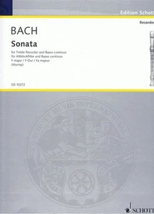 Sonate F Johann Sebastian Bach Book [Softcover] Alto Recorder and Piano Schott M - Picture 1 of 3