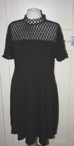 SIZE 18 DOROTHY PERKINS BLACK STRETCHY FIT & FLARE DRESS WITH LACE TOP SECTION - Picture 1 of 5